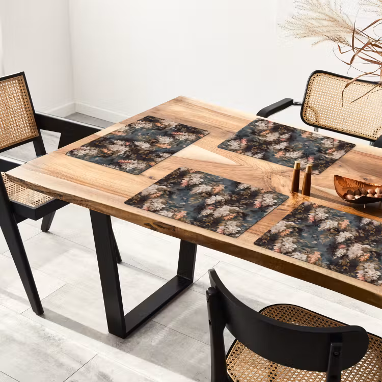 Placemat - 6 stuks - Bloemen - Bladeren - Donker - Patroon — 5