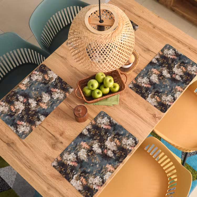 Placemat - 6 stuks - Bloemen - Bladeren - Donker - Patroon — 6