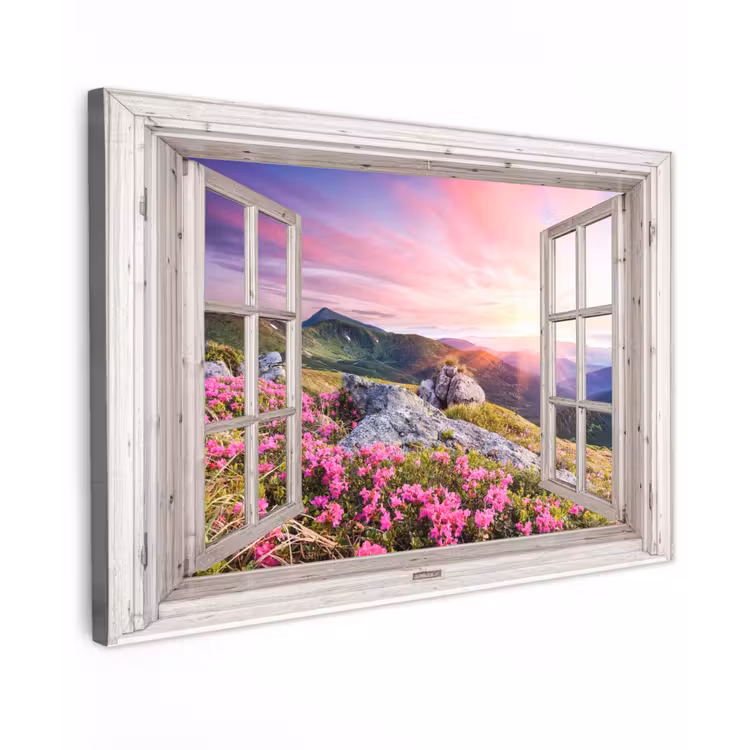 Buiten canvas - Uitzicht op Bergen met Bloemen — 1