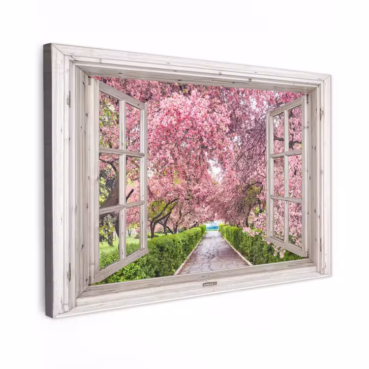 Buiten canvas - Uitzicht op Bloeiende Kersenbomen