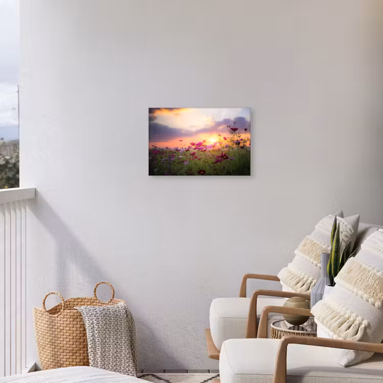 Buiten canvas - Kosmosbloemen bij zonsondergang — 4