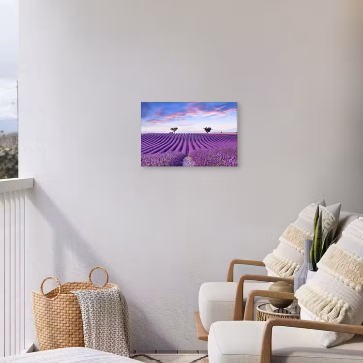 Buiten canvas - Perfecte lavendelrijen bij zonsopgang — 4