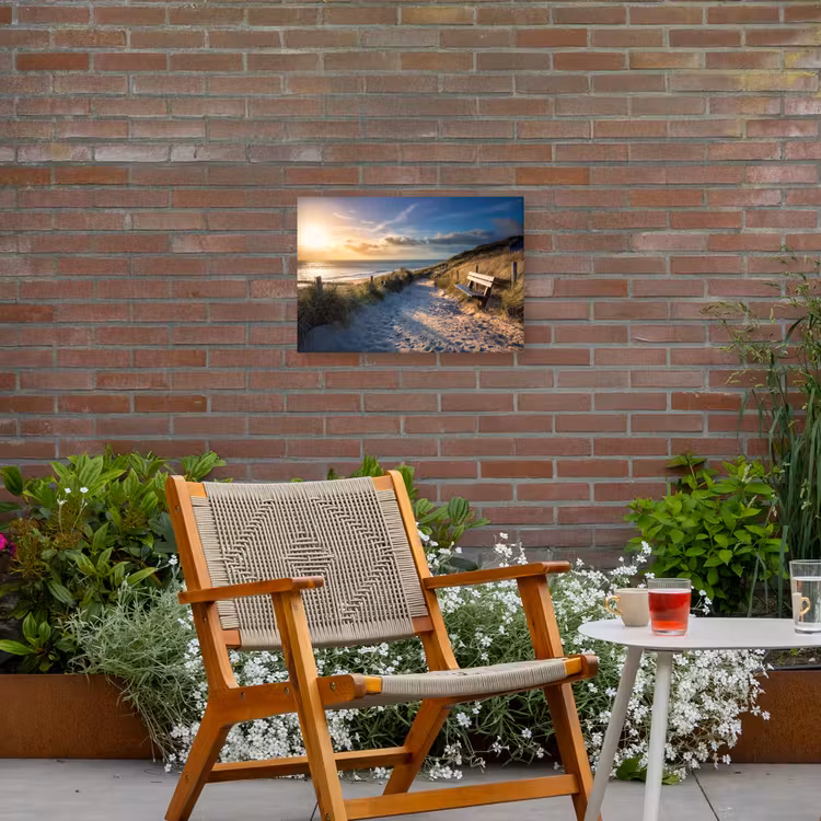 Buiten canvas - Strandpad met Bankje bij Zonsondergang — 2