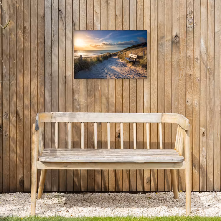 Buiten canvas - Strandpad met Bankje bij Zonsondergang — 3