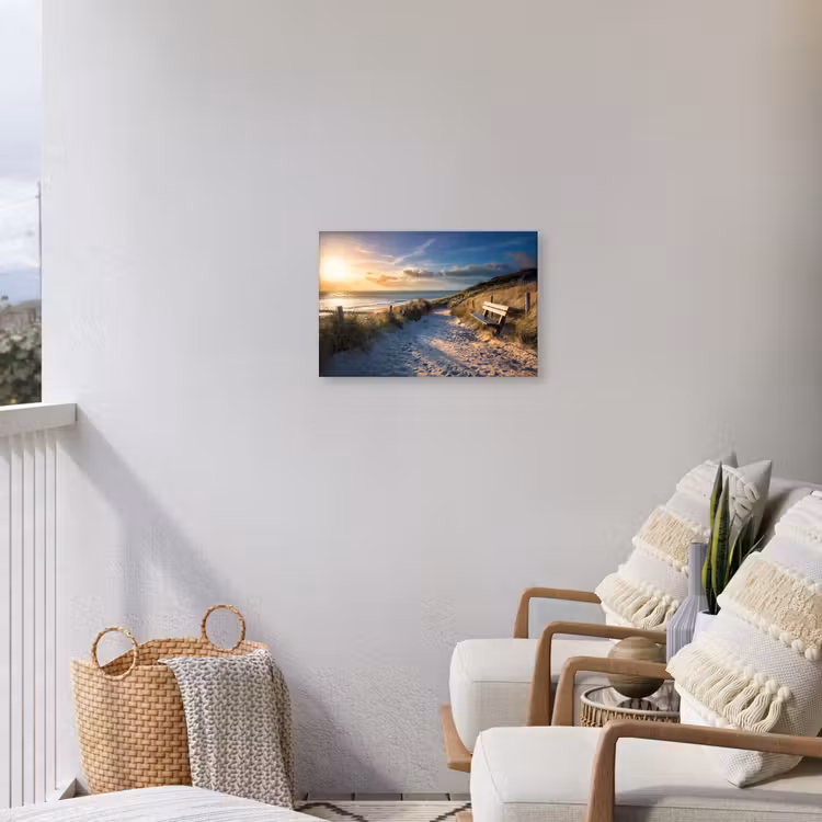Buiten canvas - Strandpad met Bankje bij Zonsondergang — 4