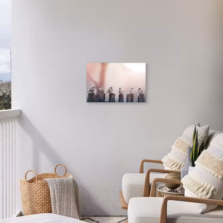 Buiten canvas - Mussen op Houten Palen — 4