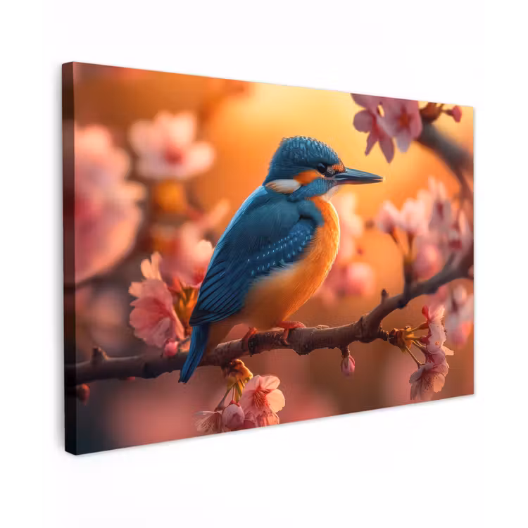 Buiten canvas - IJsvogel in de Bloesemtak — 1