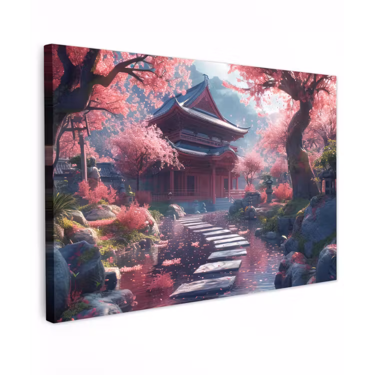 Buiten canvas - Sakura Tempeltuin in Volle Bloei — 1