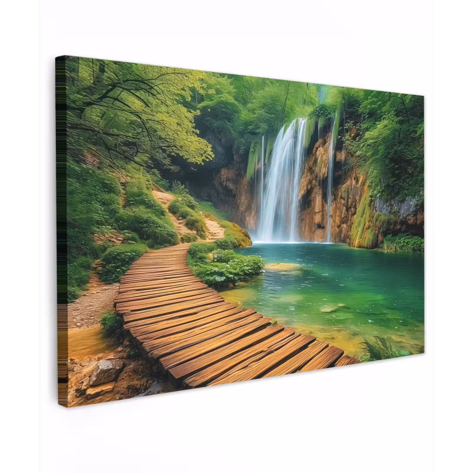 Buiten canvas - Boswaterval met Houten Pad — 1