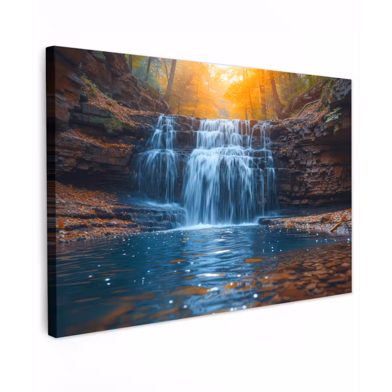 Buiten canvas - Herfstwaterval in het Bos — 1