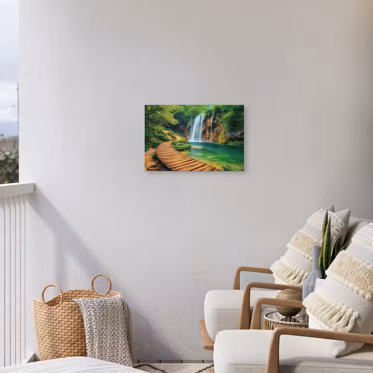 Buiten canvas - Boswaterval met Houten Pad — 4