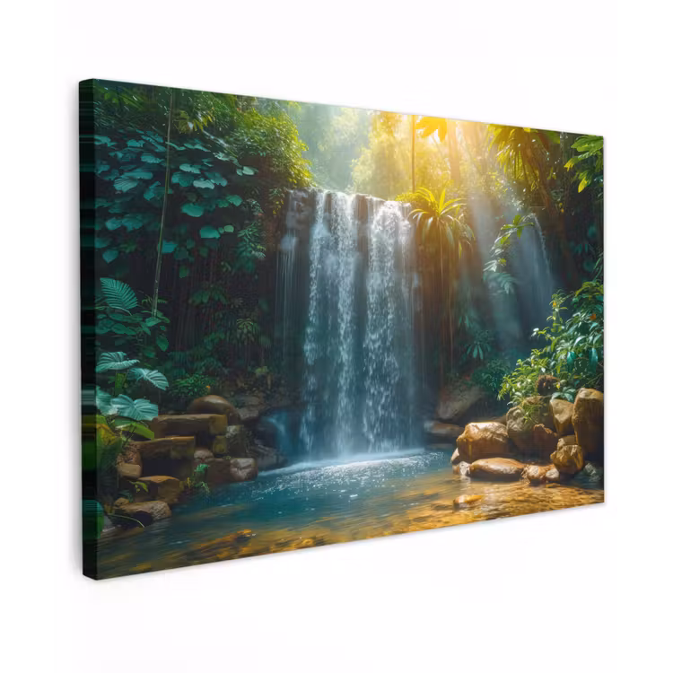Buiten canvas - Tropische Waterval in Zonlicht — 1