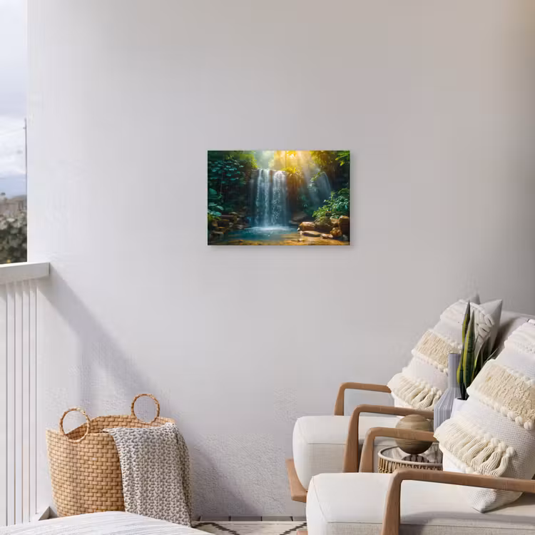 Buiten canvas - Tropische Waterval in Zonlicht — 4