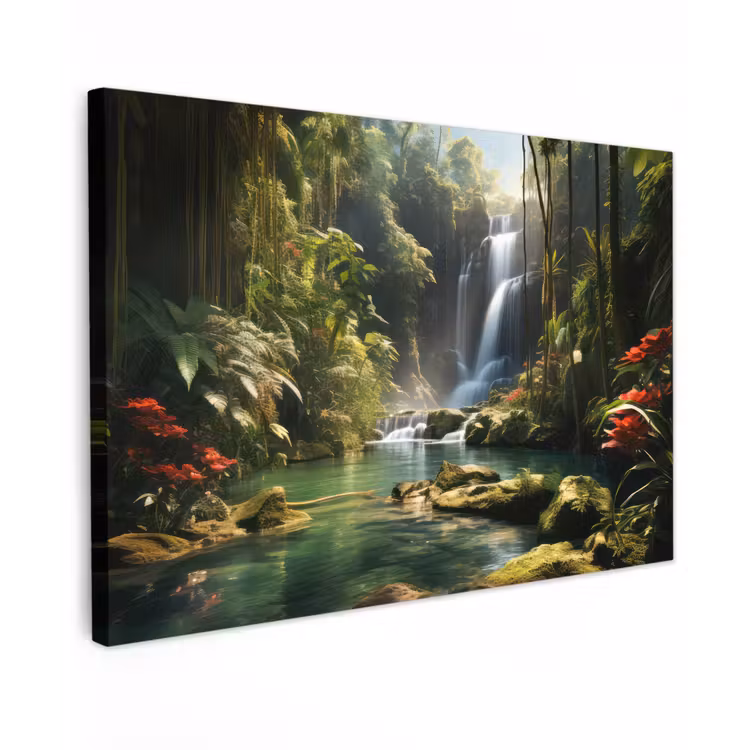 Buiten canvas - Verborgen Waterval in de Tropen — 1