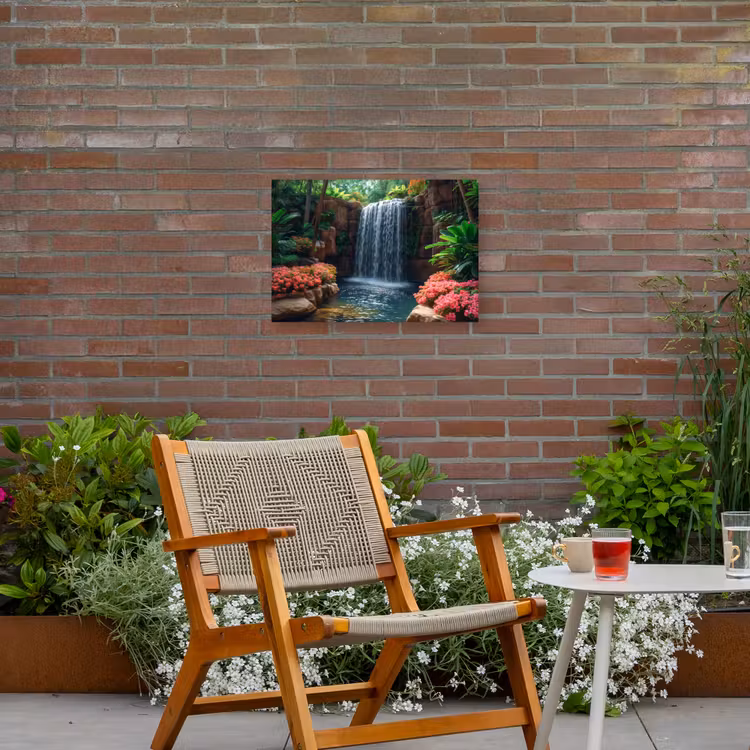Buiten canvas - Waterval in Bloeiende Tropische Tuin — 2
