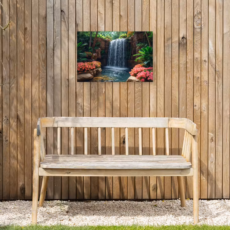 Buiten canvas - Waterval in Bloeiende Tropische Tuin — 3