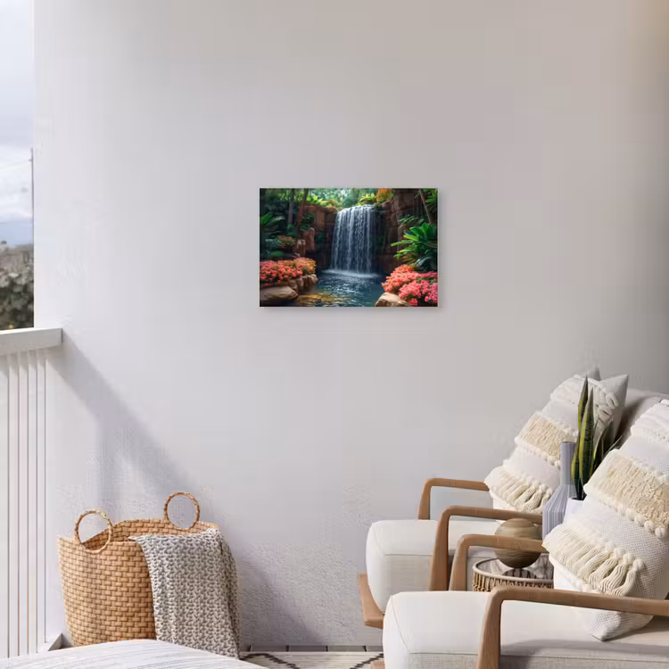 Buiten canvas - Waterval in Bloeiende Tropische Tuin — 4