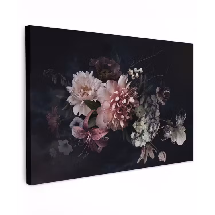 Buiten canvas - Bloemen - Vintage - Pastel - Roze - Wit — 1