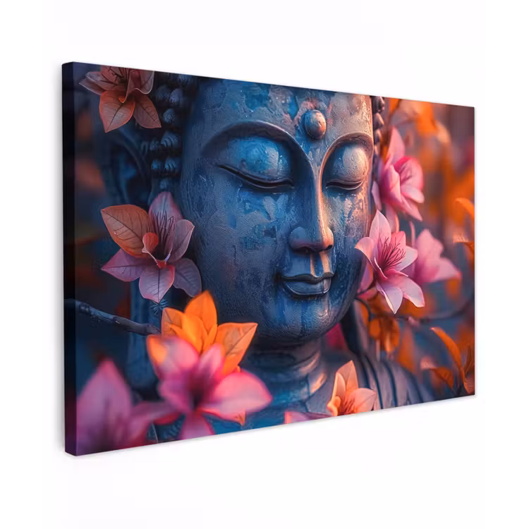 Buiten canvas - Boeddha omgeven door kleurrijke bloemen — 1