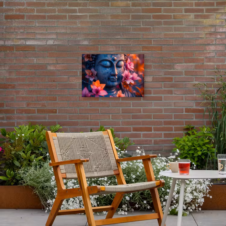 Buiten canvas - Boeddha omgeven door kleurrijke bloemen — 2
