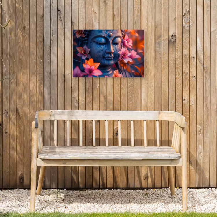 Buiten canvas - Boeddha omgeven door kleurrijke bloemen — 3