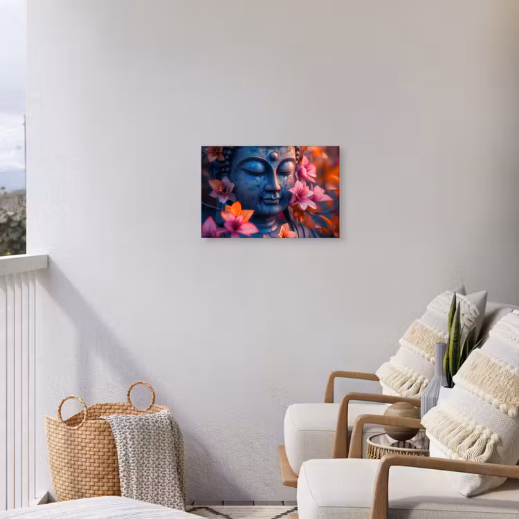 Buiten canvas - Boeddha omgeven door kleurrijke bloemen — 4