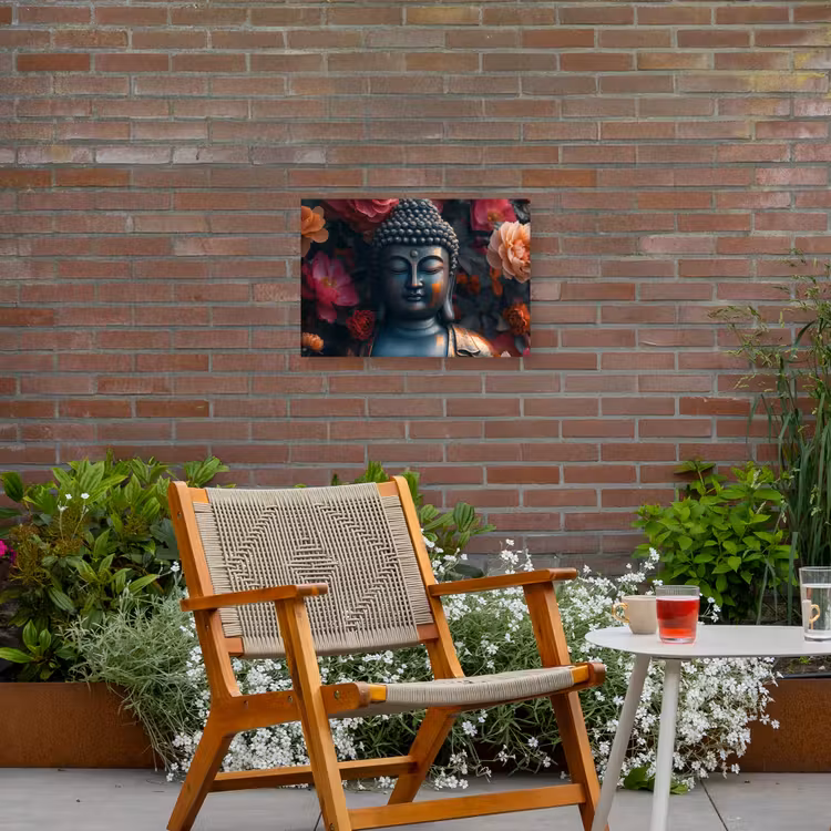 Buiten canvas - Boeddhabeeld omgeven door bloemen — 2