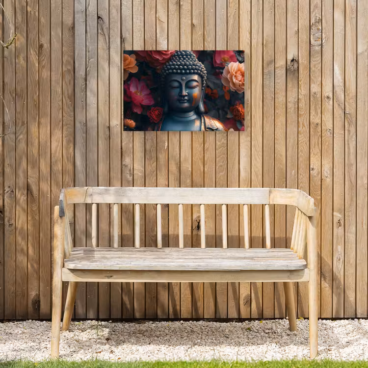 Buiten canvas - Boeddhabeeld omgeven door bloemen — 3