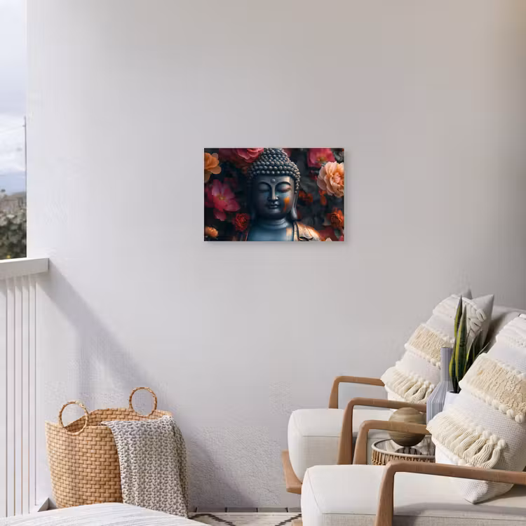 Buiten canvas - Boeddhabeeld omgeven door bloemen — 4