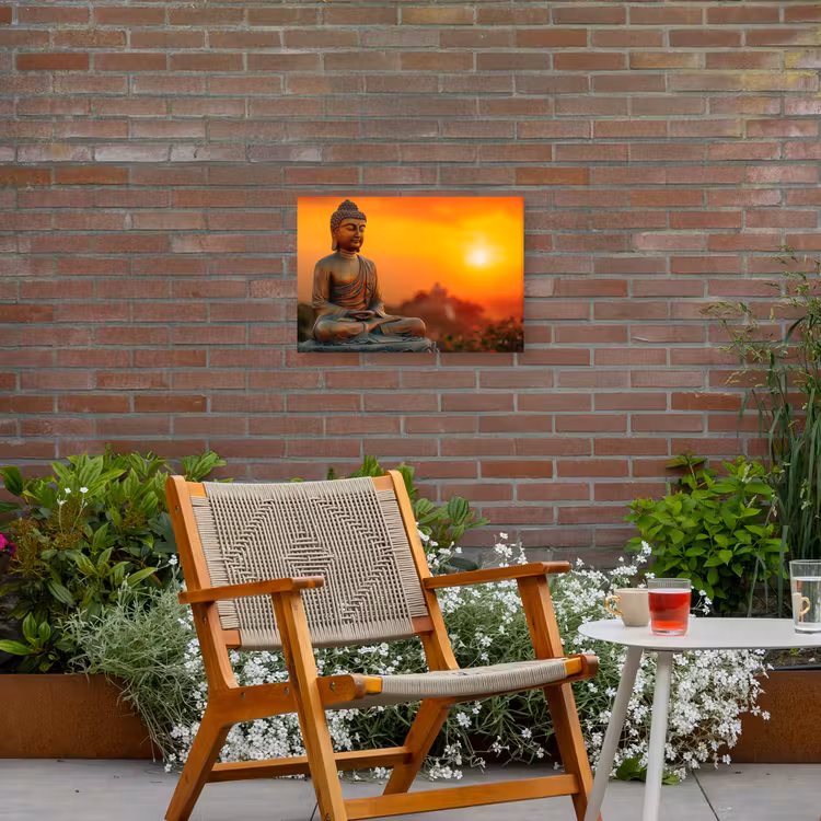 Buiten canvas - Mediterende Boeddha bij zonsondergang — 2
