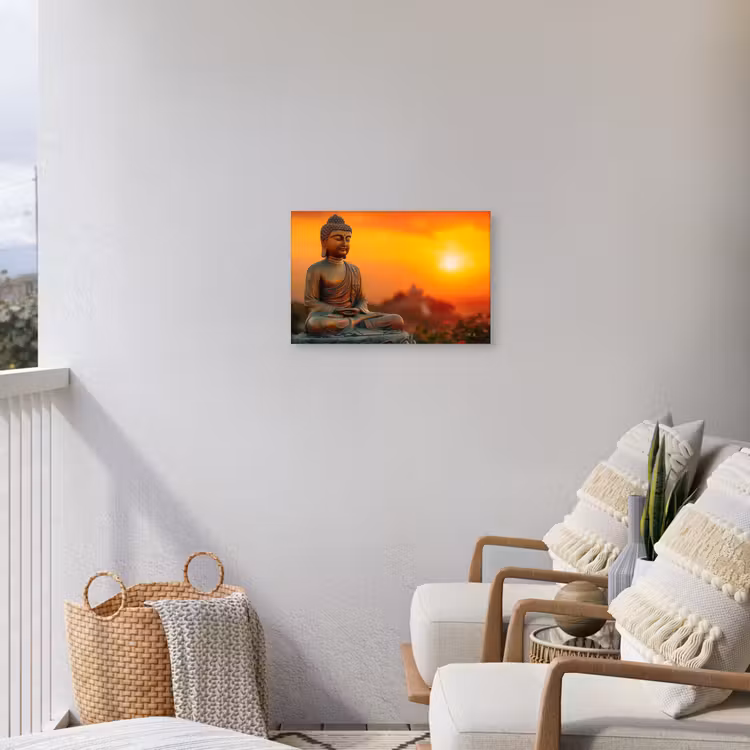 Buiten canvas - Mediterende Boeddha bij zonsondergang — 4