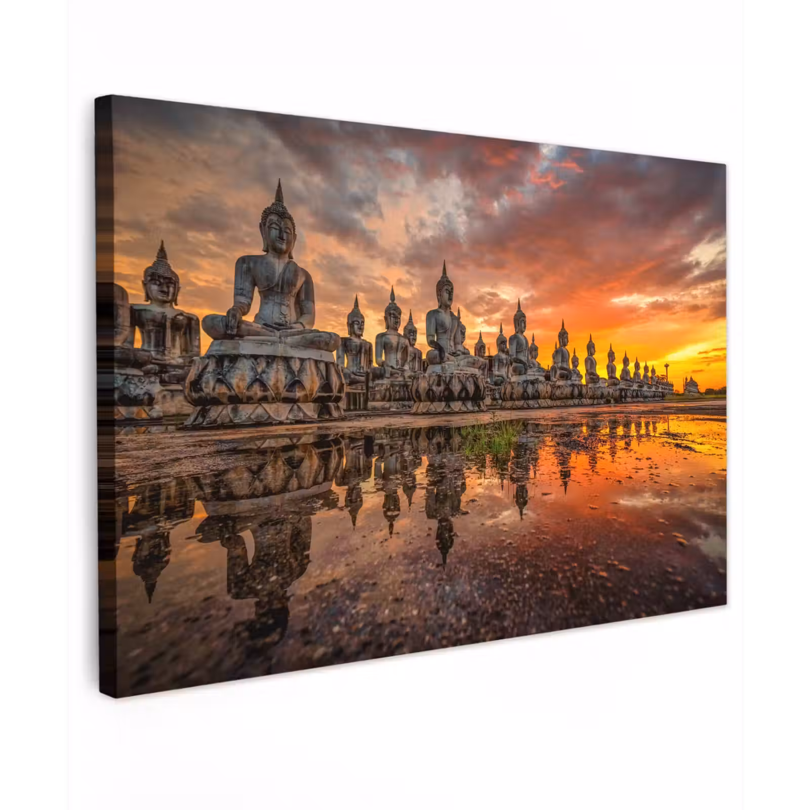 Buiten canvas - Rij van Boeddha-beelden bij zonsondergang — 1
