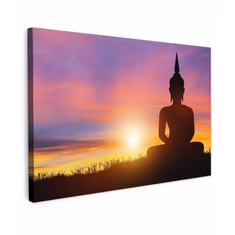 Buiten canvas - Boeddha silhouet bij zonsopgang — 1
