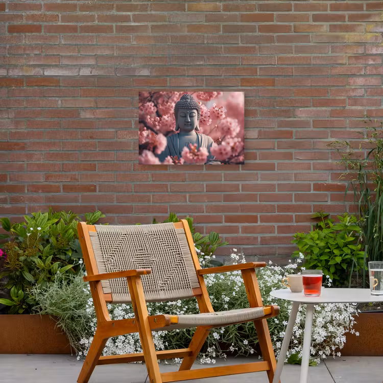 Buiten canvas - Boeddha tussen de kersenbloesems — 2