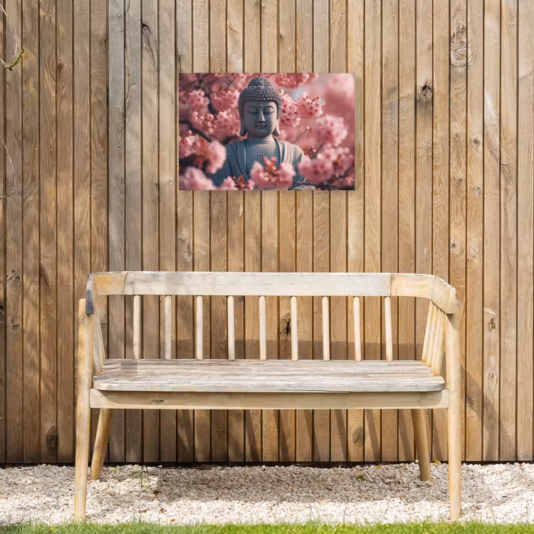 Buiten canvas - Boeddha tussen de kersenbloesems — 3