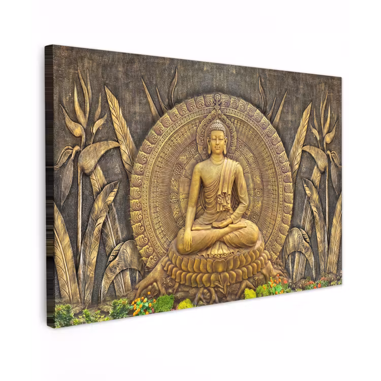 Buiten canvas - Gouden Boeddha-reliëf — 1