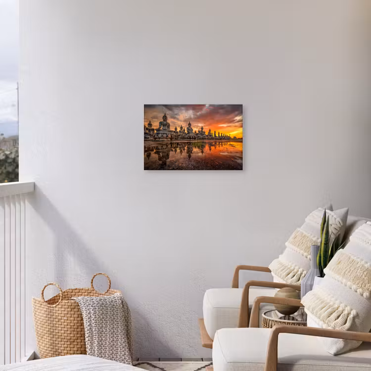 Buiten canvas - Rij van Boeddha-beelden bij zonsondergang — 4