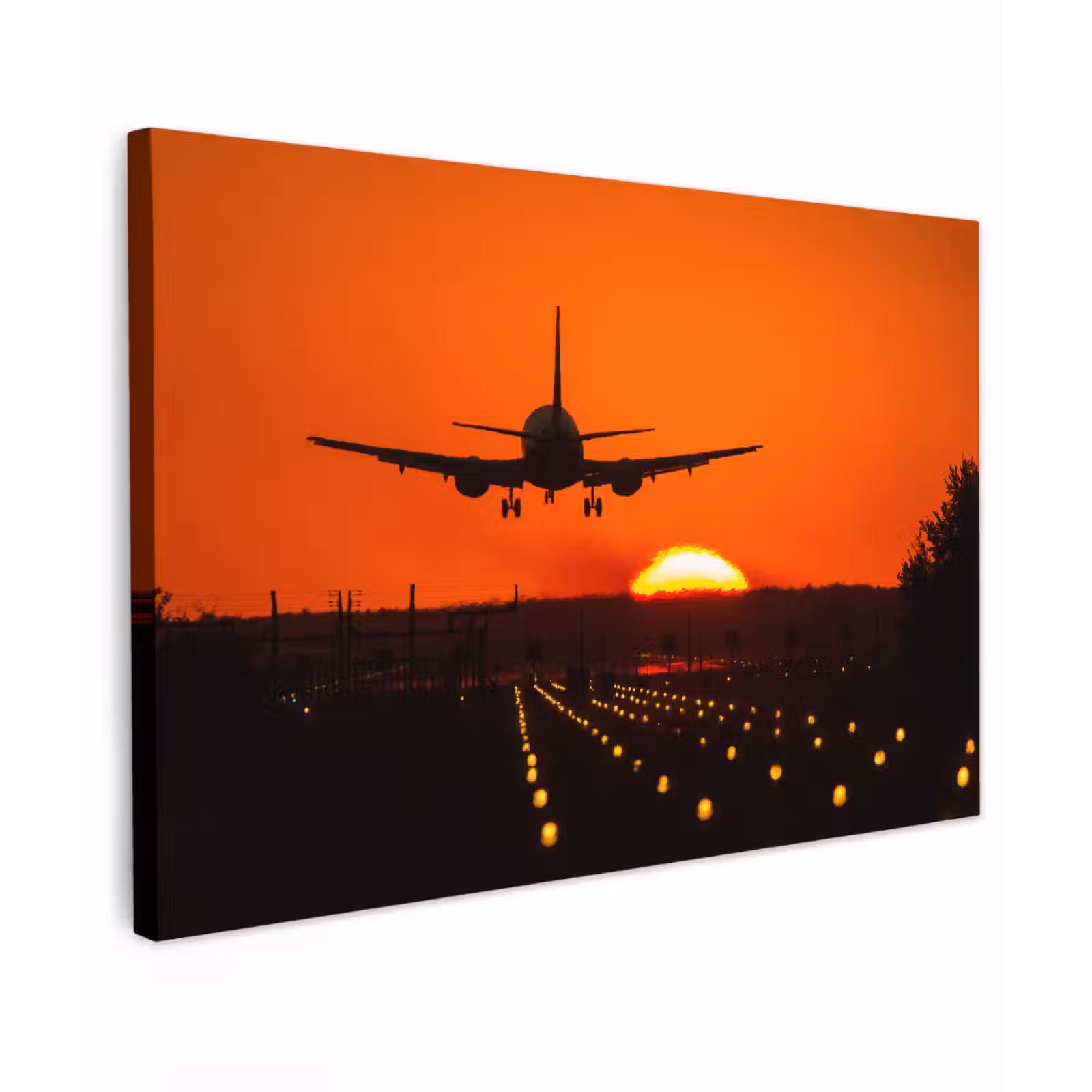 Buiten canvas - Zonsondergang - Vliegtuig - Oranje - Zon — 1