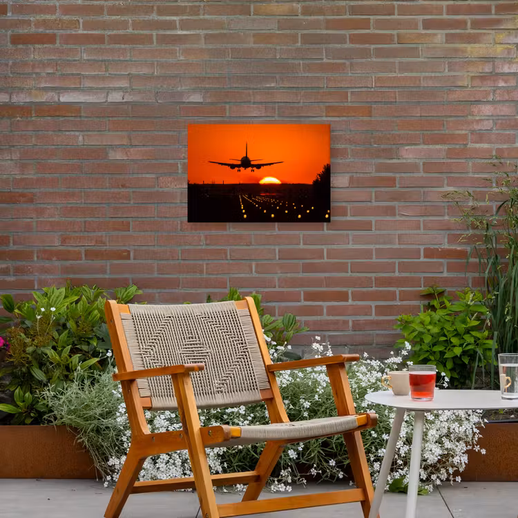 Buiten canvas - Zonsondergang - Vliegtuig - Oranje - Zon — 2