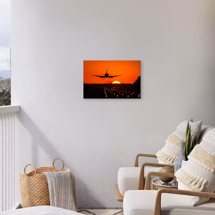 Buiten canvas - Zonsondergang - Vliegtuig - Oranje - Zon — 4