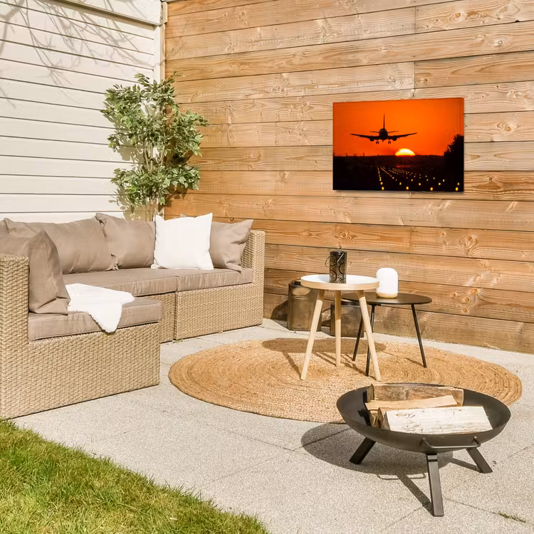 Buiten canvas - Zonsondergang - Vliegtuig - Oranje - Zon — 5