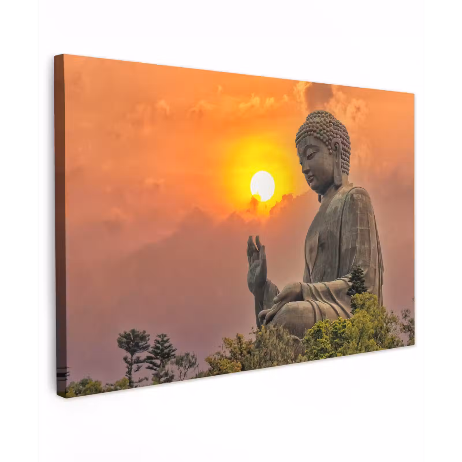 Buiten canvas - Buddha - Zonsondergang - Boeddha beelden - Planten — 1