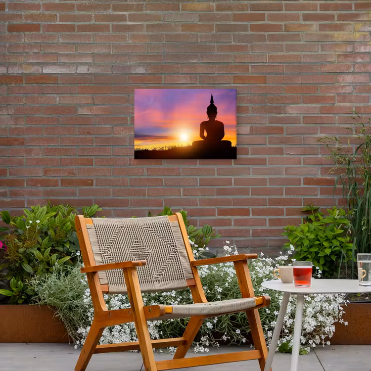 Buiten canvas - Zonsondergang - Horizon - Boeddha beeld - Buddha - Silhouette — 2