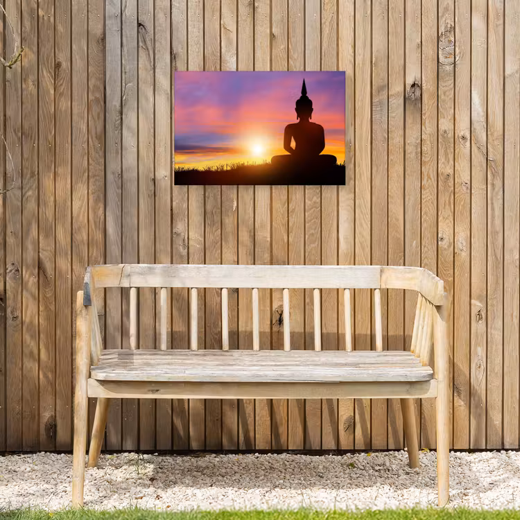 Buiten canvas - Zonsondergang - Horizon - Boeddha beeld - Buddha - Silhouette — 3