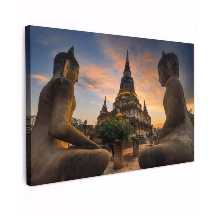 Buiten canvas - Tempel - Zonsondergang - Boeddha beelden - Buddha — 1