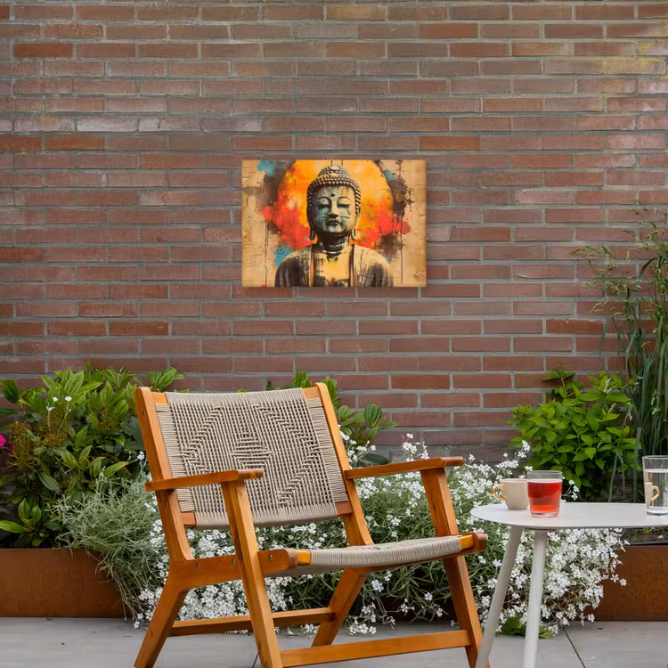 Buiten canvas - Boeddha Beeld in Vurige Kleuren — 2