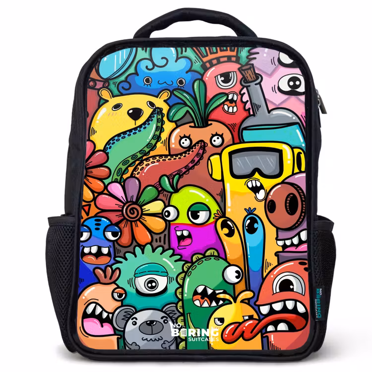 Kinder rugzak - Expressief en druk patroon met monsters — 1