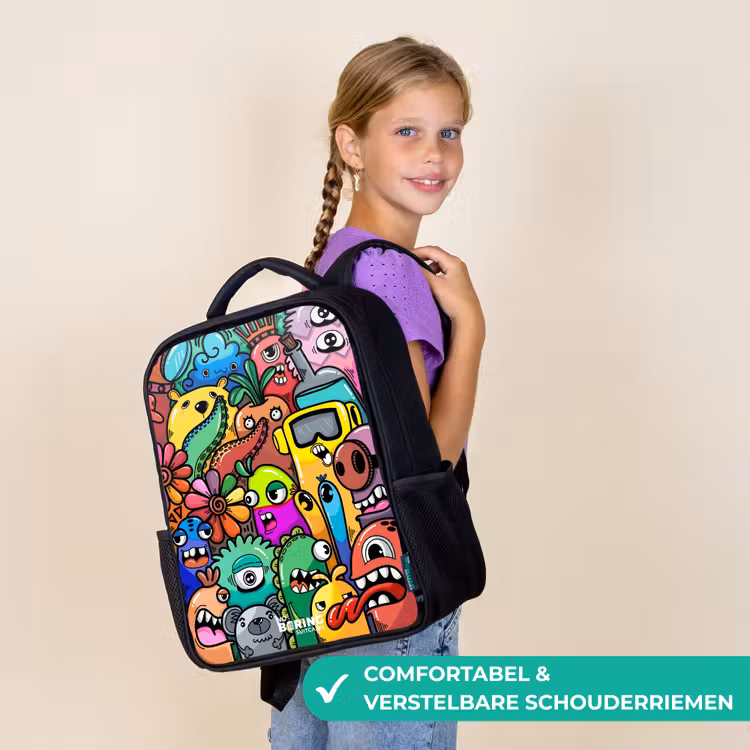 Kinder rugzak - Expressief en druk patroon met monsters — 3