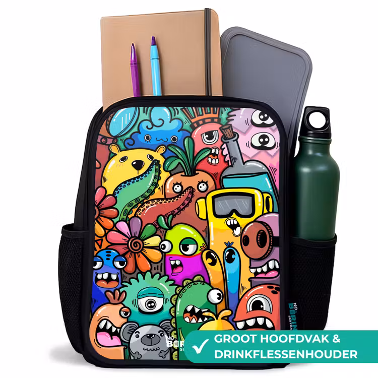 Kinder rugzak - Expressief en druk patroon met monsters — 4