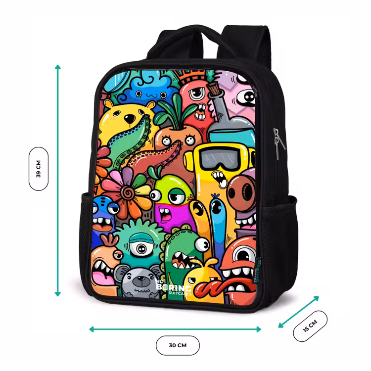 Kinder rugzak - Expressief en druk patroon met monsters — 5